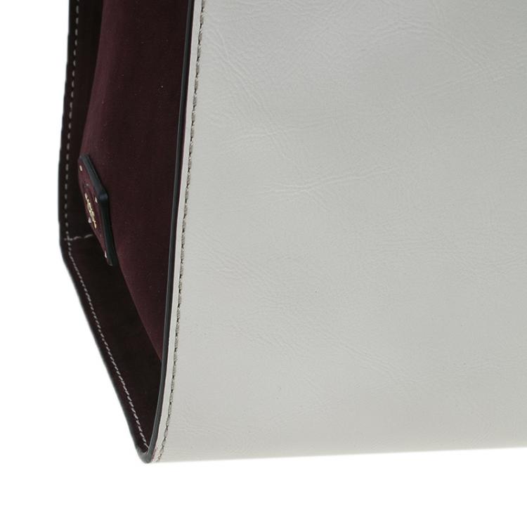 Pre Owned Tod's Cream/Burgundy Glazed Leather Grand Shopping Tote Bag