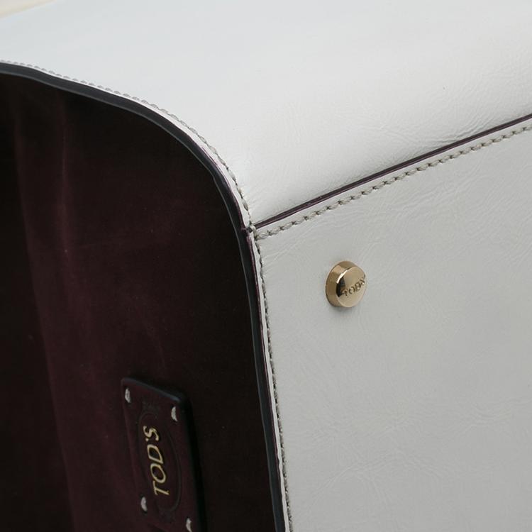 Pre Owned Tod's Cream/Burgundy Glazed Leather Grand Shopping Tote Bag