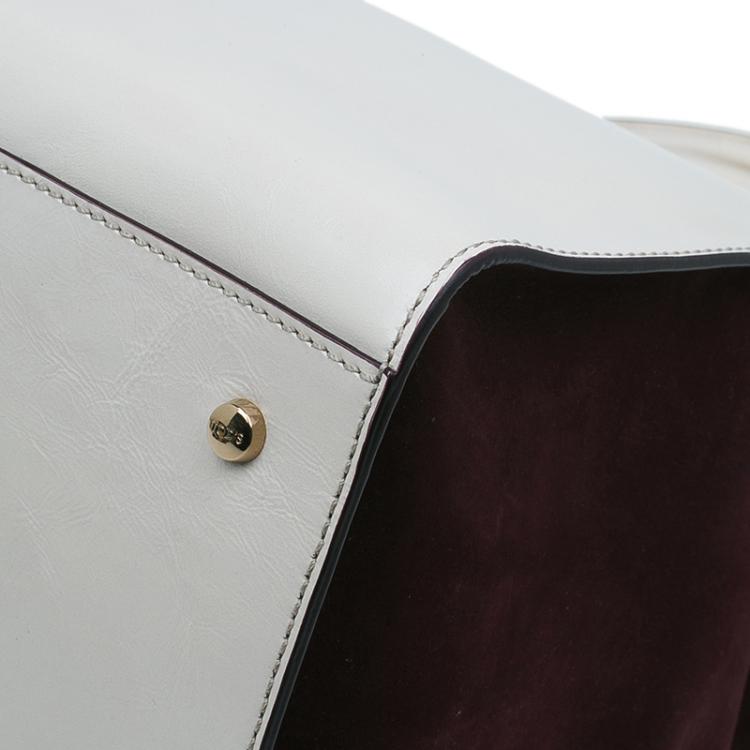 Pre Owned Tod's Cream/Burgundy Glazed Leather Grand Shopping Tote Bag