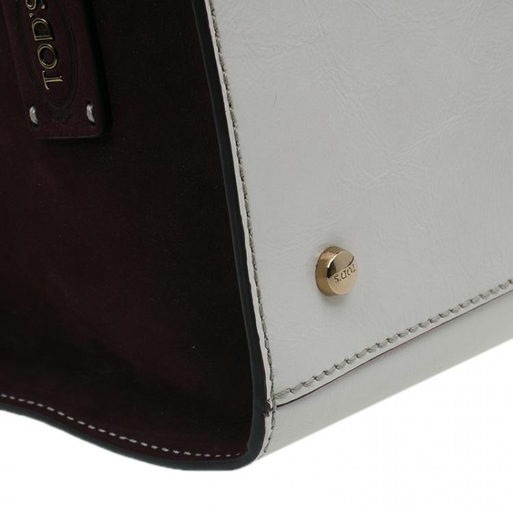 Pre Owned Tod's Cream/Burgundy Glazed Leather Grand Shopping Tote Bag