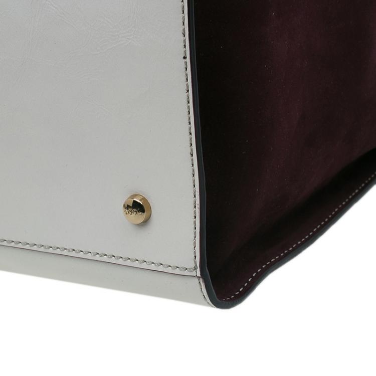 Pre Owned Tod's Cream/Burgundy Glazed Leather Grand Shopping Tote Bag