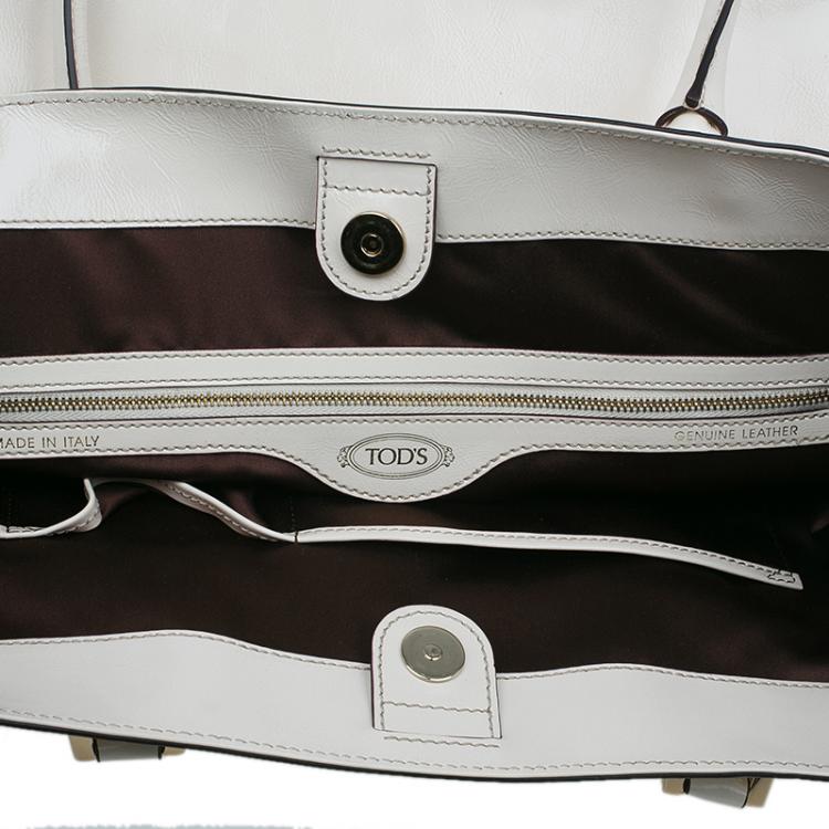 Pre Owned Tod's Cream/Burgundy Glazed Leather Grand Shopping Tote Bag