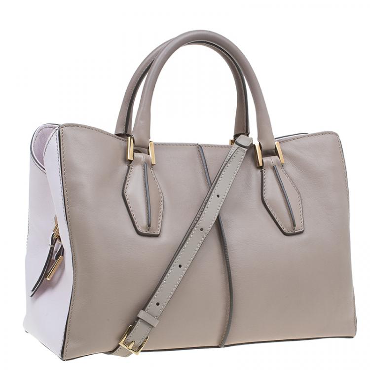 Pre Owned Tod's Beige/Pink Leather Small D-Cube Tote