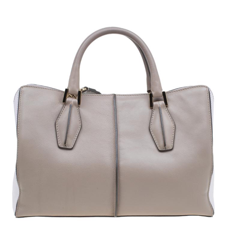 Pre Owned Tod's Beige/Pink Leather Small D-Cube Tote
