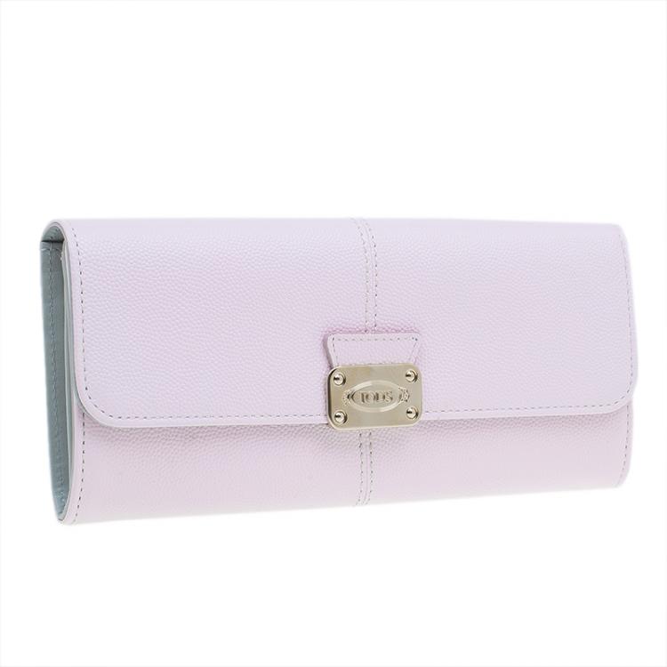Pre Owned Tod's Light Pink Leather Foldover Logo Wallet