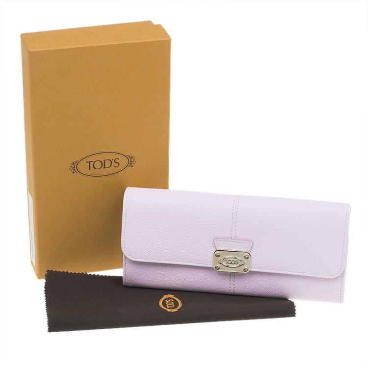 Pre Owned Tod's Light Pink Leather Foldover Logo Wallet