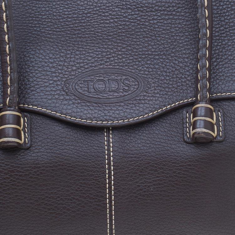 Pre Owned Tod's Chocolate Brown Leather Corniche Wave East West Satchel