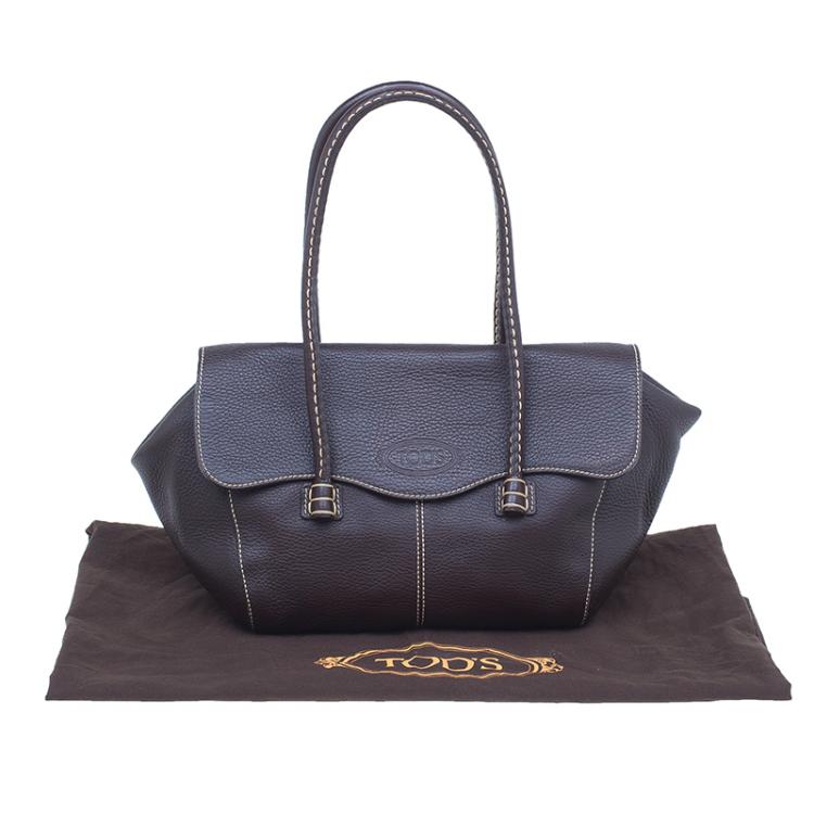 Pre Owned Tod's Chocolate Brown Leather Corniche Wave East West Satchel