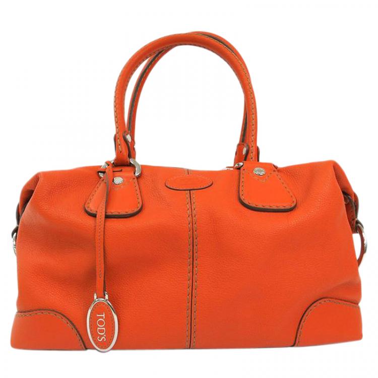 Pre Owned Tod's Orange Leather Bauletto Bowling Bag
