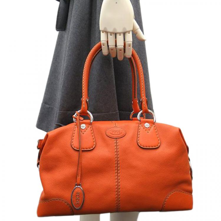 Pre Owned Tod's Orange Leather Bauletto Bowling Bag