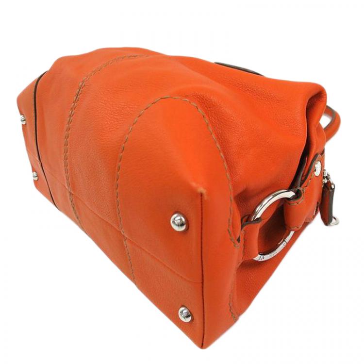 Pre Owned Tod's Orange Leather Bauletto Bowling Bag