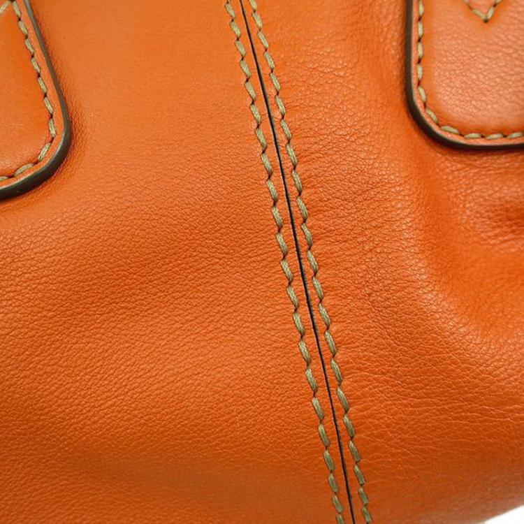 Pre Owned Tod's Orange Leather Bauletto Bowling Bag