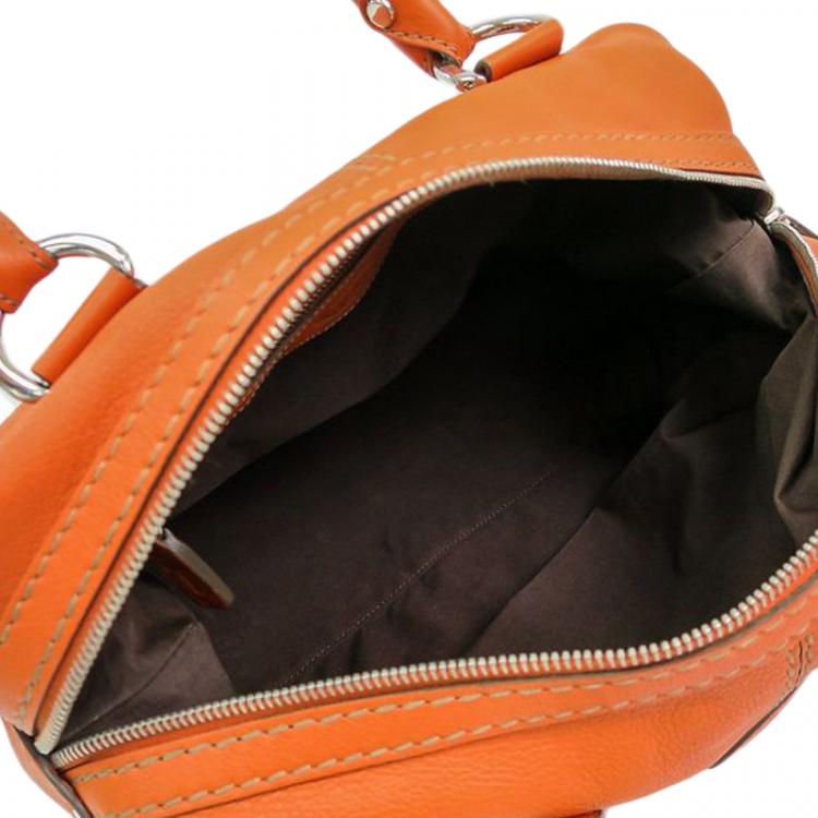 Pre Owned Tod's Orange Leather Bauletto Bowling Bag