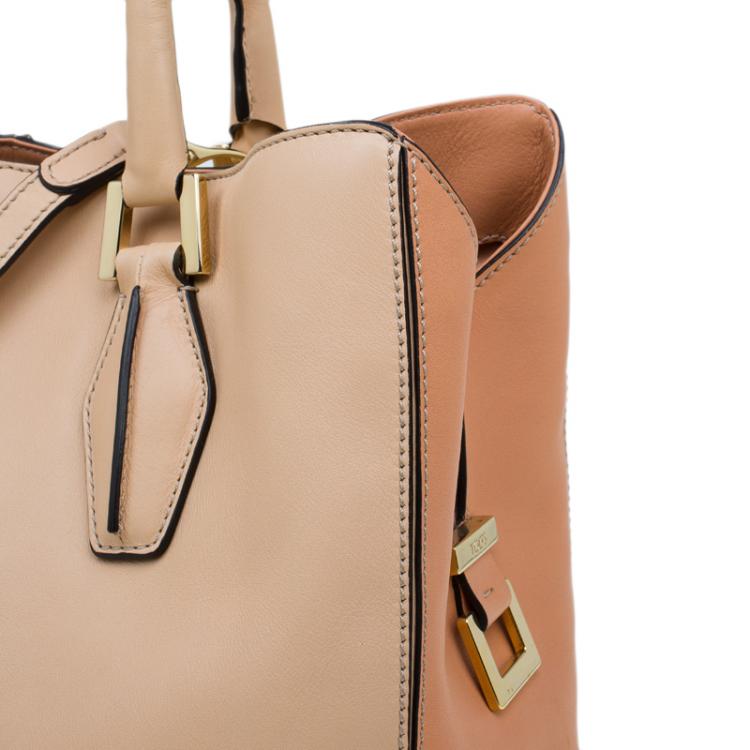 Pre Owned Tod's Beige Bi Color Leather Medium D-Cube Tote