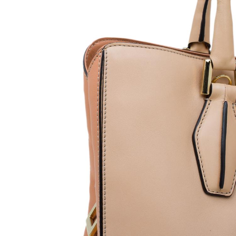 Pre Owned Tod's Beige Bi Color Leather Medium D-Cube Tote