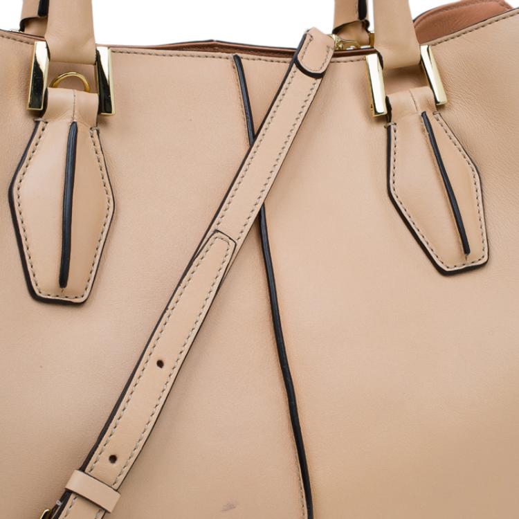 Pre Owned Tod's Beige Bi Color Leather Medium D-Cube Tote