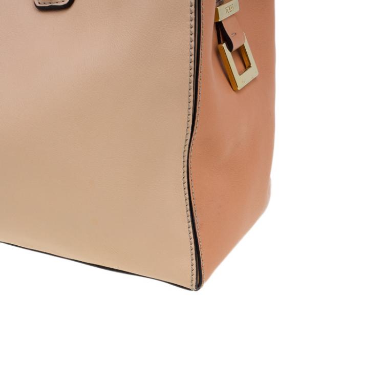 Pre Owned Tod's Beige Bi Color Leather Medium D-Cube Tote