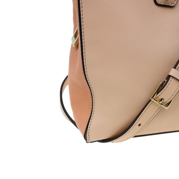 Pre Owned Tod's Beige Bi Color Leather Medium D-Cube Tote