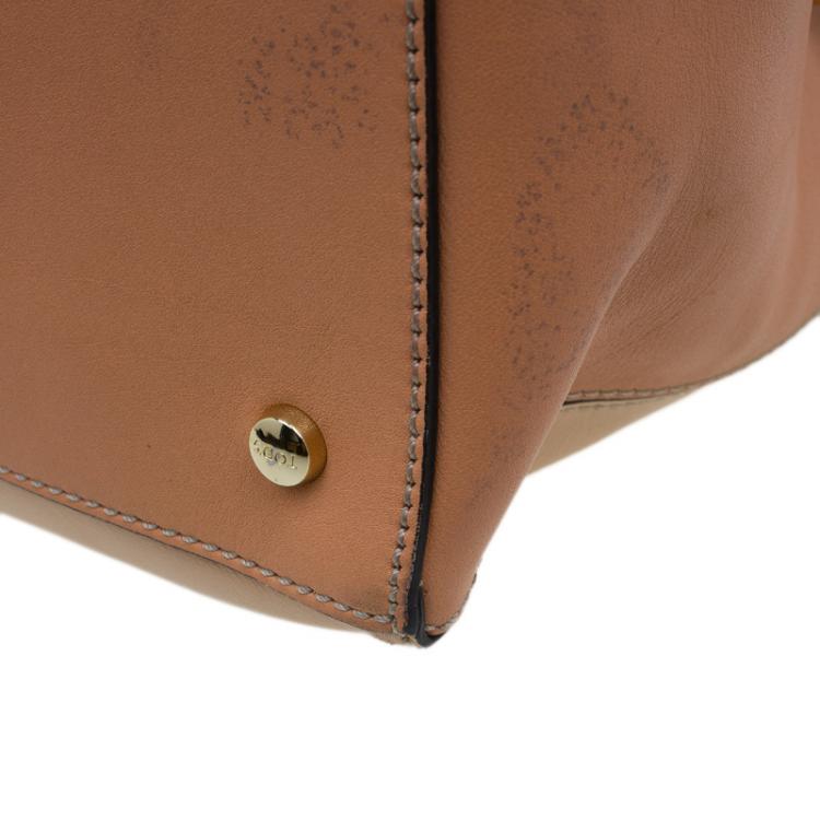 Pre Owned Tod's Beige Bi Color Leather Medium D-Cube Tote