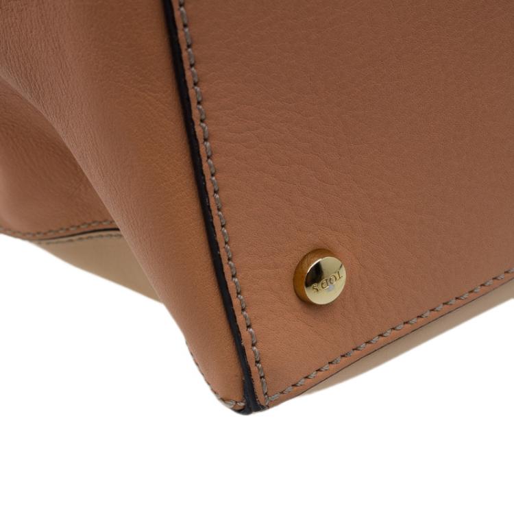 Pre Owned Tod's Beige Bi Color Leather Medium D-Cube Tote