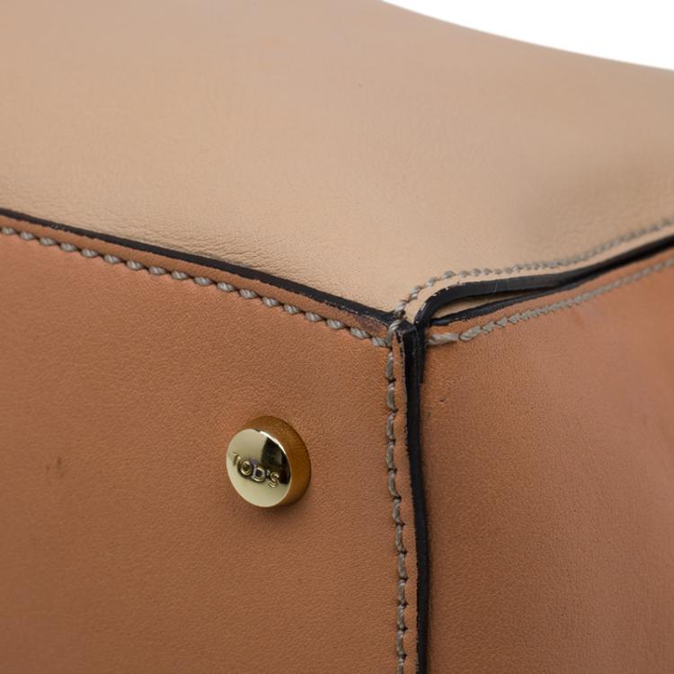Pre Owned Tod's Beige Bi Color Leather Medium D-Cube Tote