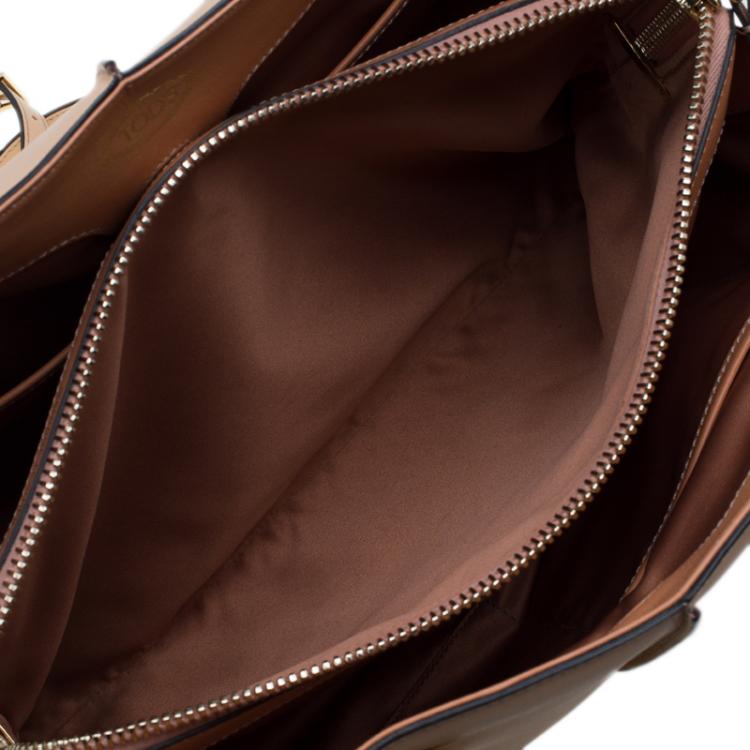 Pre Owned Tod's Beige Bi Color Leather Medium D-Cube Tote
