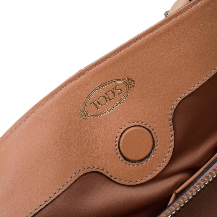 Pre Owned Tod's Beige Bi Color Leather Medium D-Cube Tote