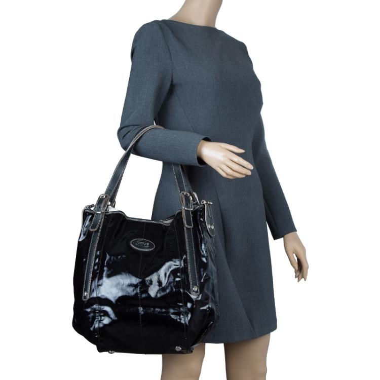 Pre Owned Tod's Metallic Black Coated Canvas G-Line Easy Sacca Tote