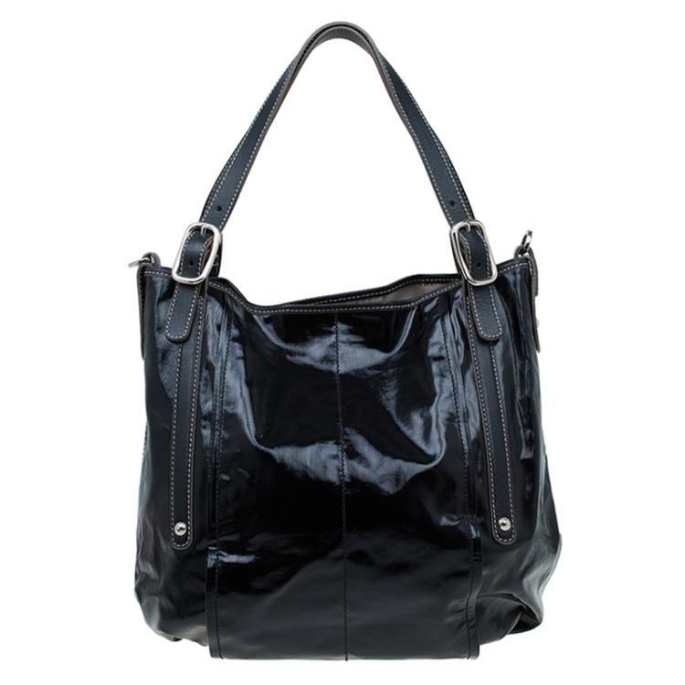 Pre Owned Tod's Metallic Black Coated Canvas G-Line Easy Sacca Tote