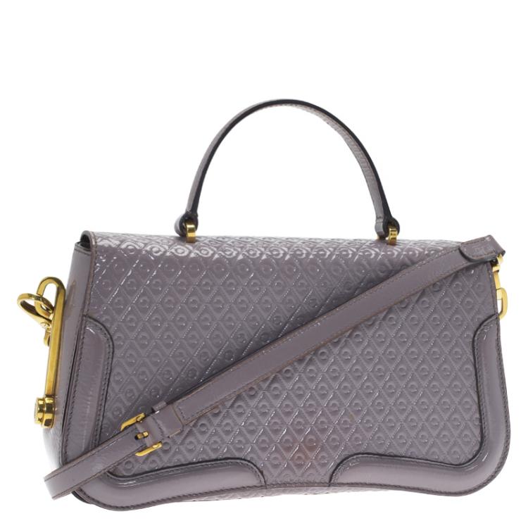 Pre Owned Tod's Grey Embossed Patent Leather Crossbody Bag