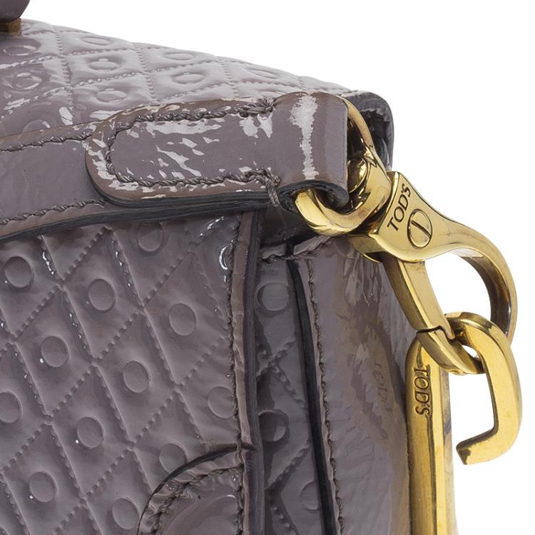Pre Owned Tod's Grey Embossed Patent Leather Crossbody Bag