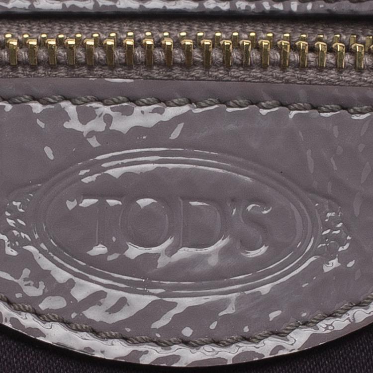 Pre Owned Tod's Grey Embossed Patent Leather Crossbody Bag