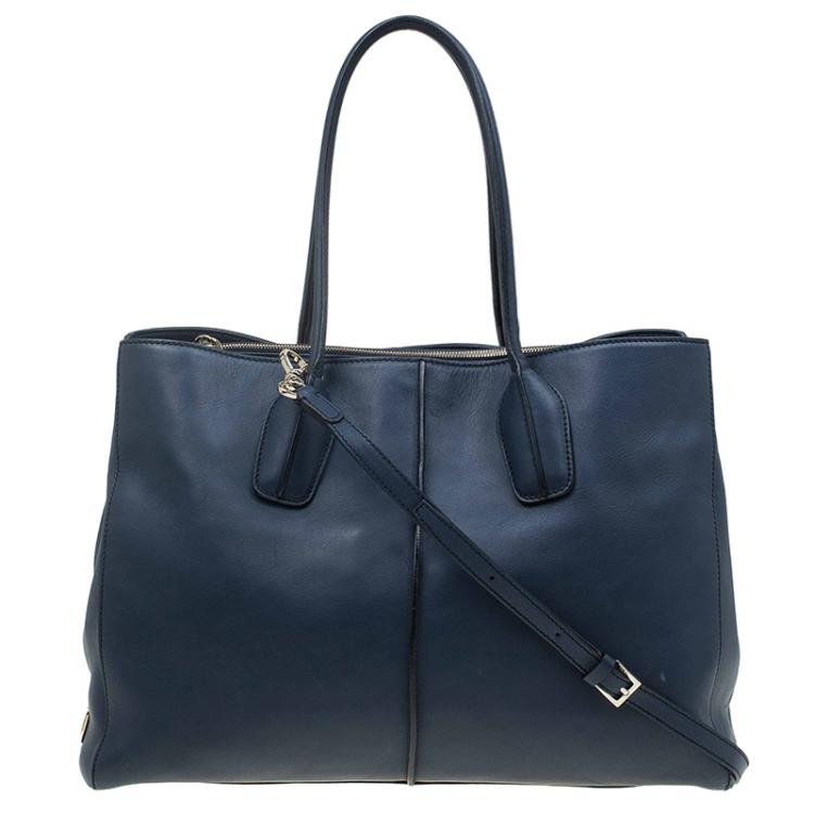 مملوكة مسبقًا Tod's Navy Blue Leather D-Styling Manici New Grande Shopping Tote