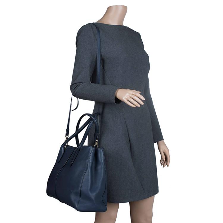مملوكة مسبقًا Tod's Navy Blue Leather D-Styling Manici New Grande Shopping Tote