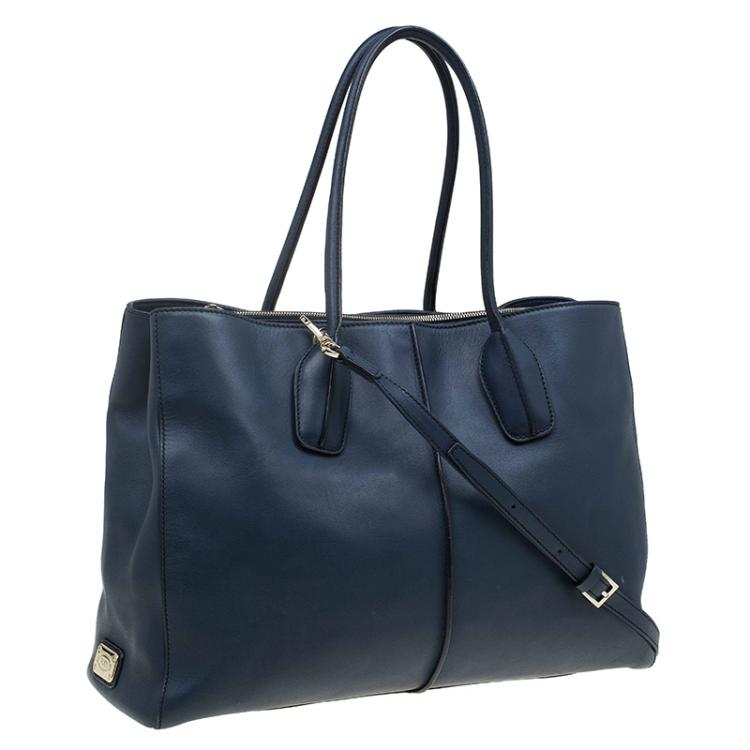مملوكة مسبقًا Tod's Navy Blue Leather D-Styling Manici New Grande Shopping Tote