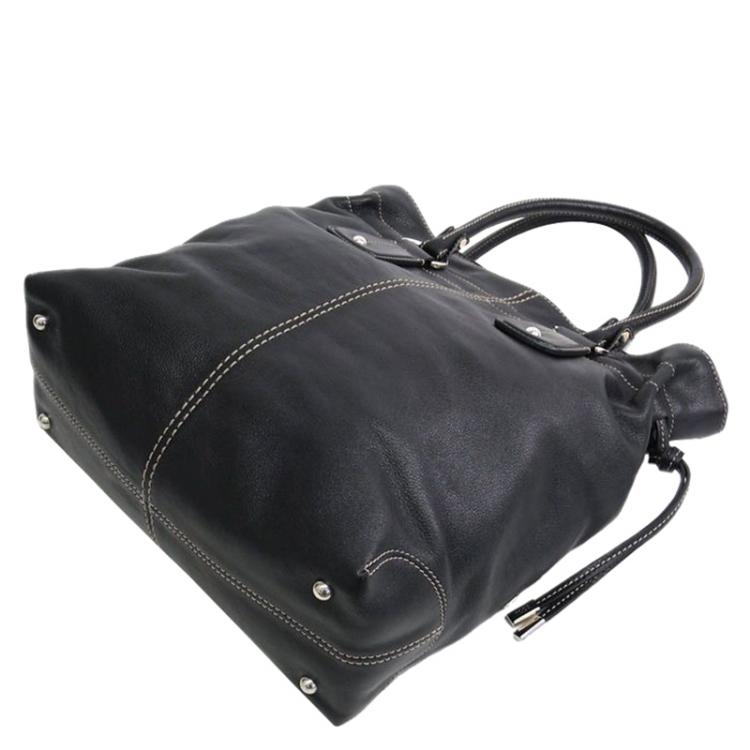 Pre Owned Tod's Black Leather Drawstring Tote