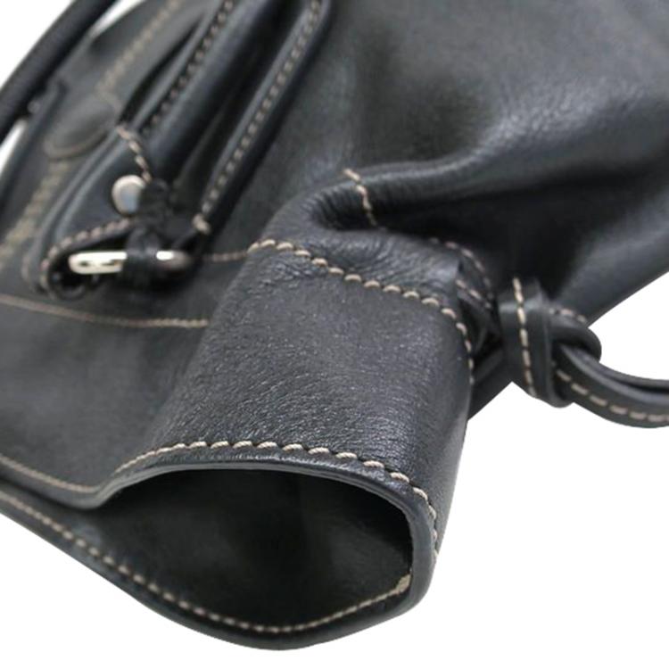 Pre Owned Tod's Black Leather Drawstring Tote