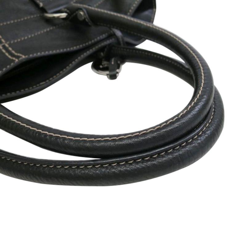 Pre Owned Tod's Black Leather Drawstring Tote
