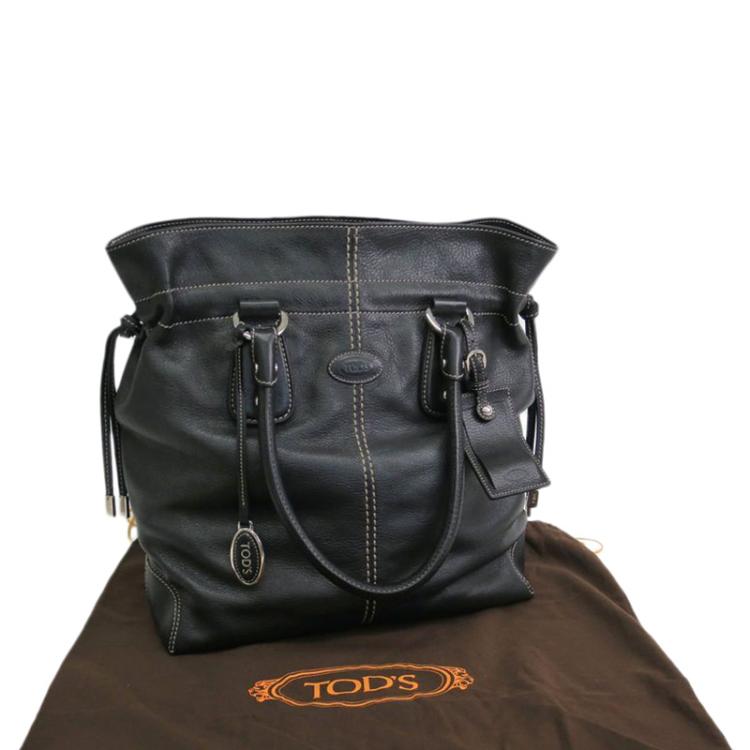 Pre Owned Tod's Black Leather Drawstring Tote