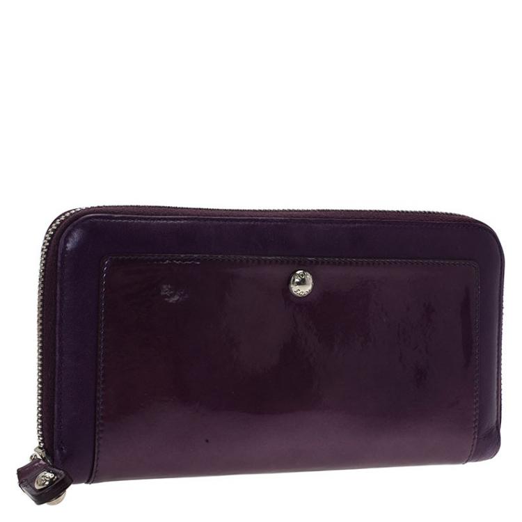 Pre Owned Tod's Purple Two Tone Patent Leather Zip Around Wallet