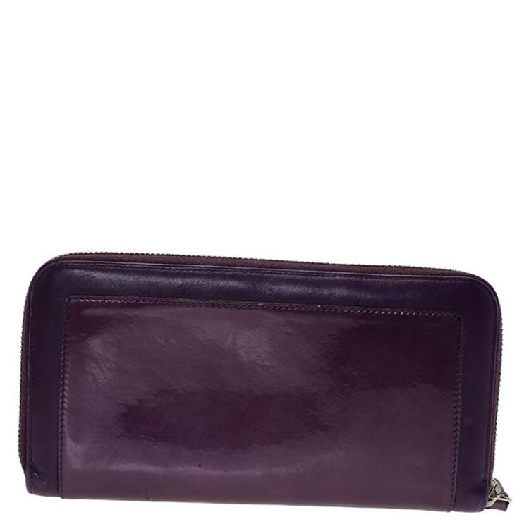 Pre Owned Tod's Purple Two Tone Patent Leather Zip Around Wallet