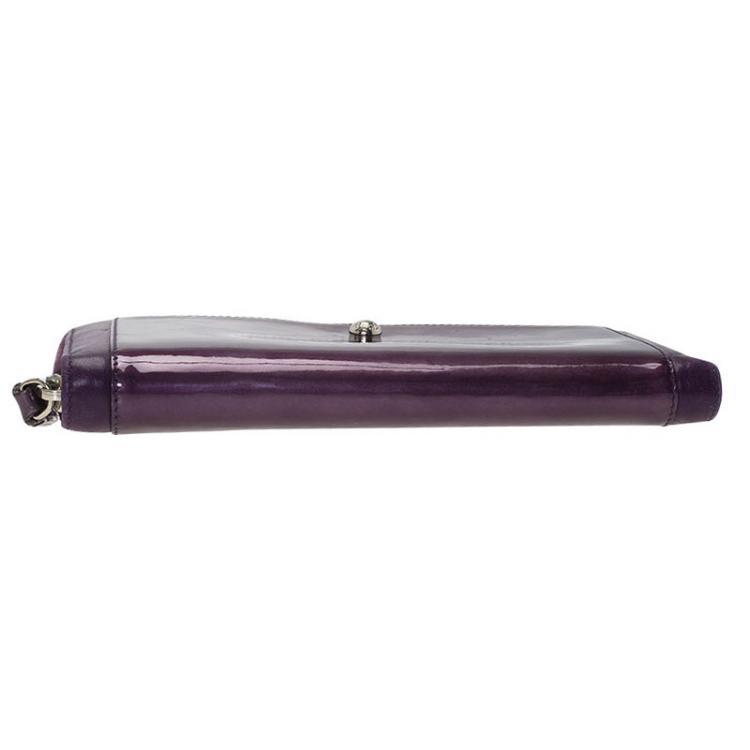 Pre Owned Tod's Purple Two Tone Patent Leather Zip Around Wallet