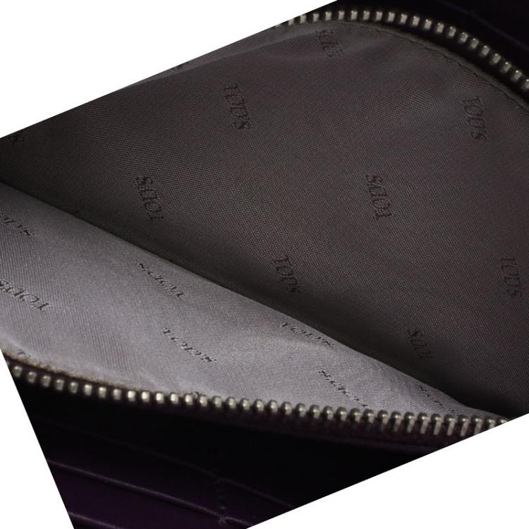 Pre Owned Tod's Purple Two Tone Patent Leather Zip Around Wallet