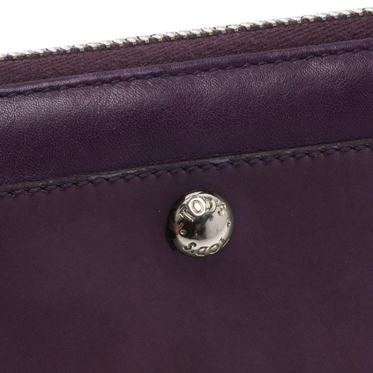 Pre Owned Tod's Purple Two Tone Patent Leather Zip Around Wallet