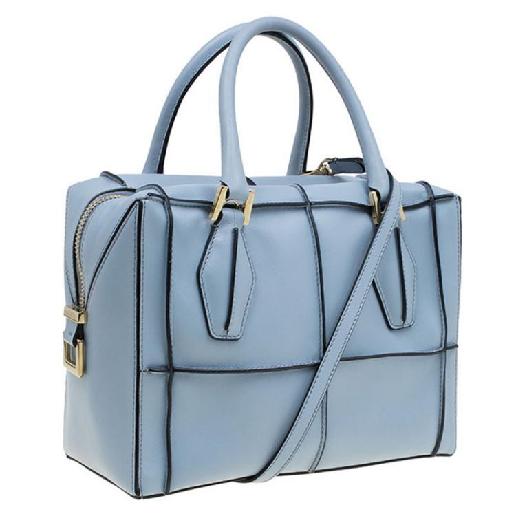 Pre Owned Tod's Quilted Carolina Blue Leather Small D-Cube Bowler Bag