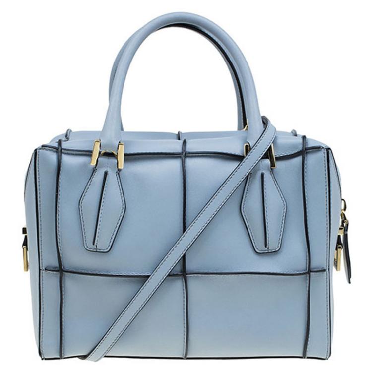 Pre Owned Tod's Quilted Carolina Blue Leather Small D-Cube Bowler Bag