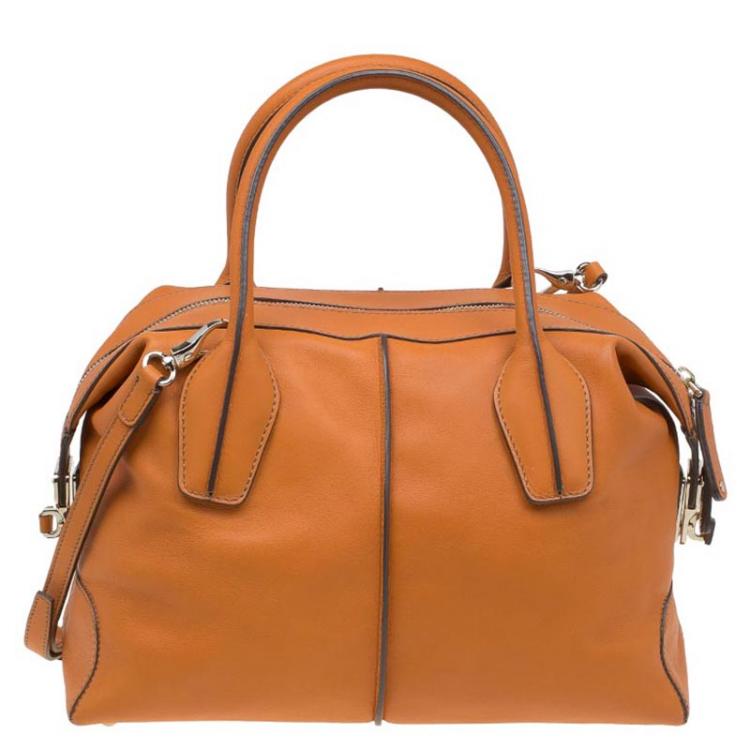 Pre Owned Tod's Orange Leather D Cube Bowler Bag