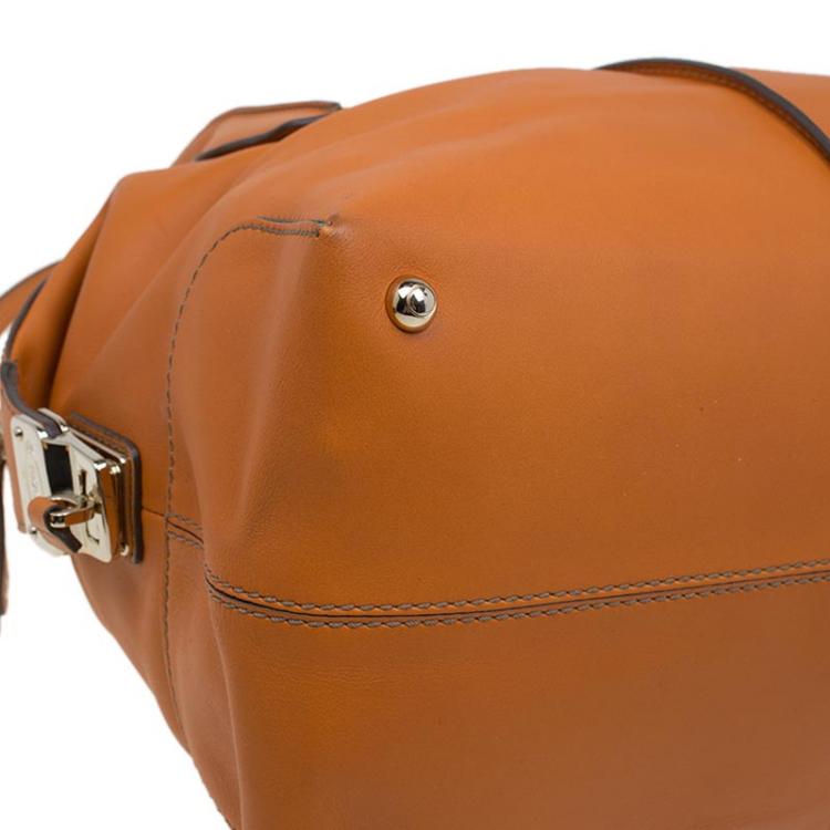 Pre Owned Tod's Orange Leather D Cube Bowler Bag