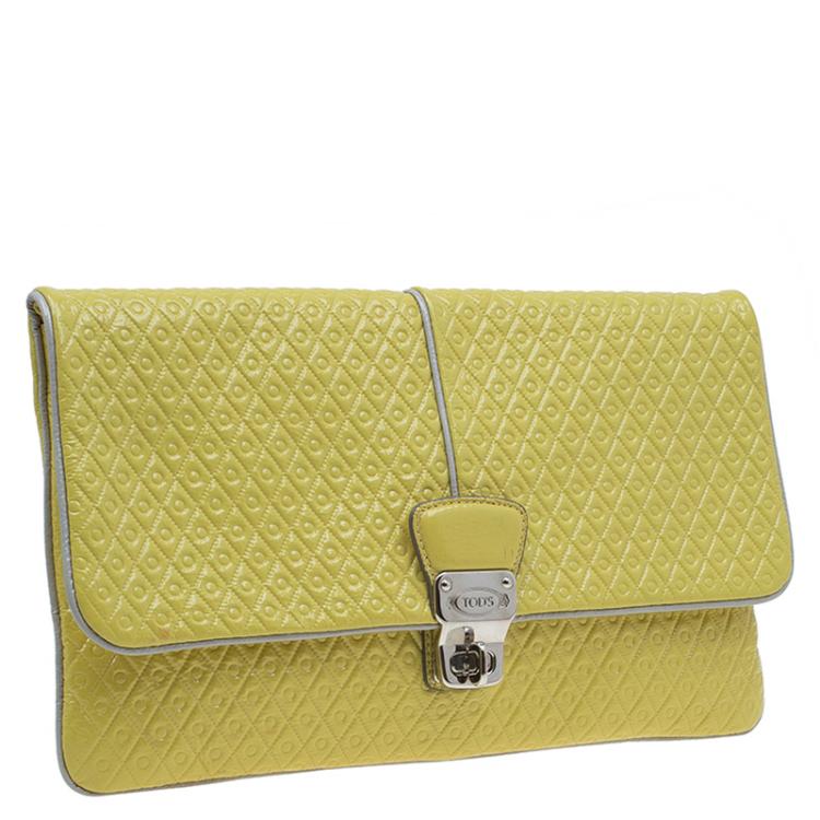 Pre Owned Tod's Yellow Patent Leather Signature Clutch