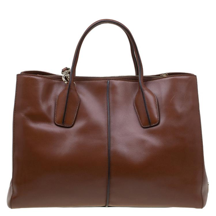 Pre Owned Tod's Brown Leather Medium D-Cube Tote